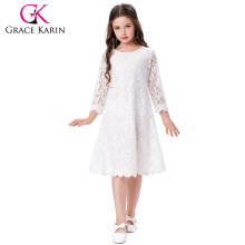 Grace Karin Niños Niños Niñas 3/4 manga cuello redondo vestido de niña de flores vestido de encaje blanco CL010442-1